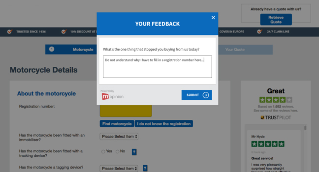 Mopinion: Mopinion: Optimise your A/B Testing with Online Customer Feedback - Online Customer Feedback - Exit form