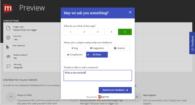 Mopinion: How to build the best online feedback forms - Preview Mode