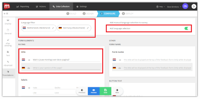 Mopinion: Introducing our new feedback form translation feature - Add new translation