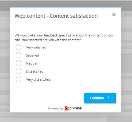 Example of a feedback form after a certain amount of time on page
