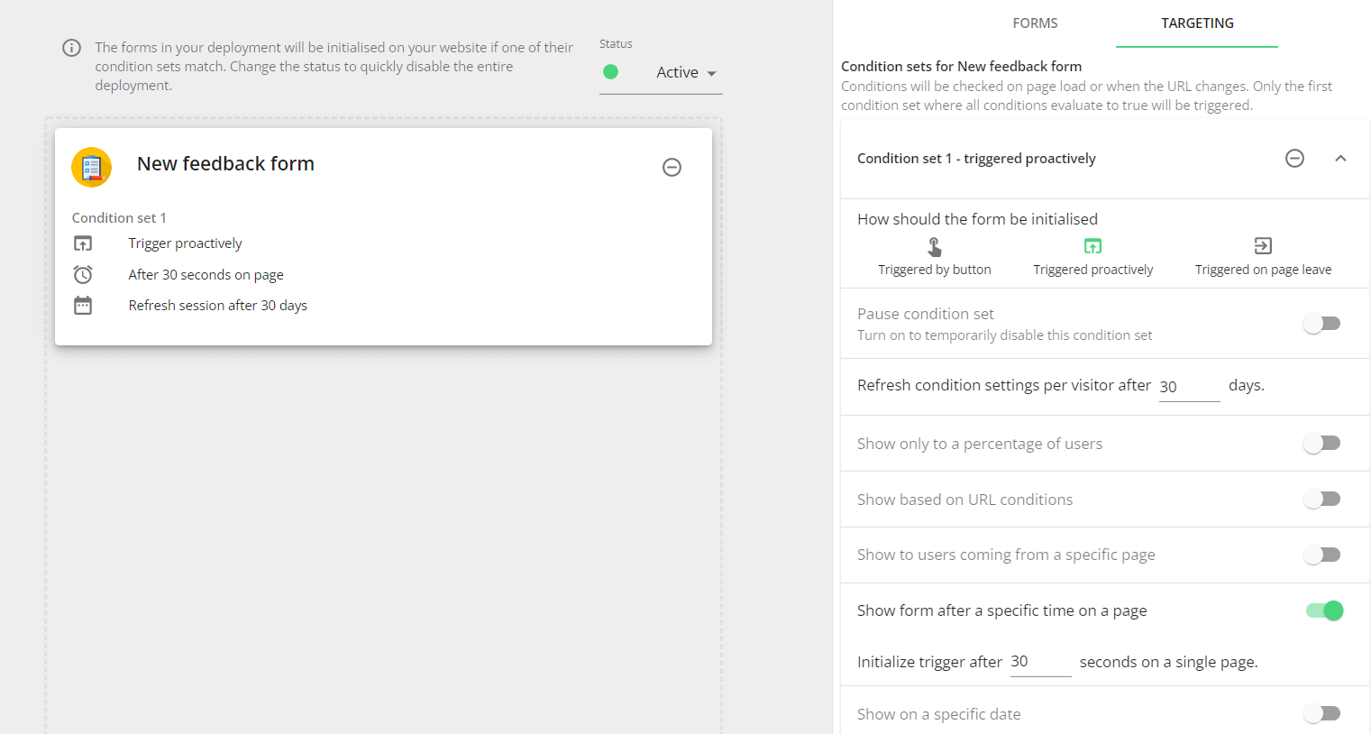 Setting up feedback for time on page