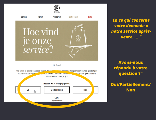 Ecommerce survey question Omoda French