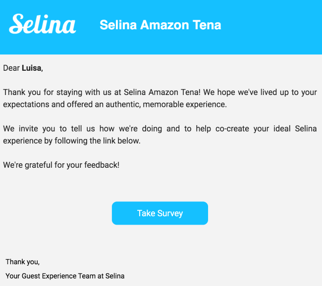 selina customer feedback email