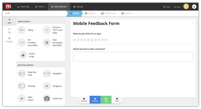 Mopinion: Mopinion releases new mobile SDK to collect in-app feedback - Build feedback form