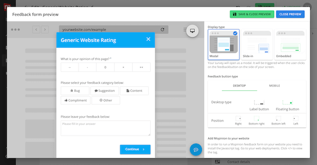 December product update: Example of a modal form preview page