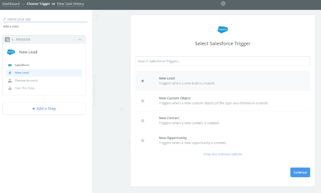 Mopinion: Integrate Mopinion with Salesforce using Zapier - Select Salesforce Trigger