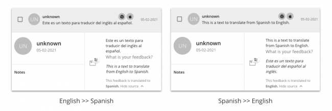 Translated feedback comments